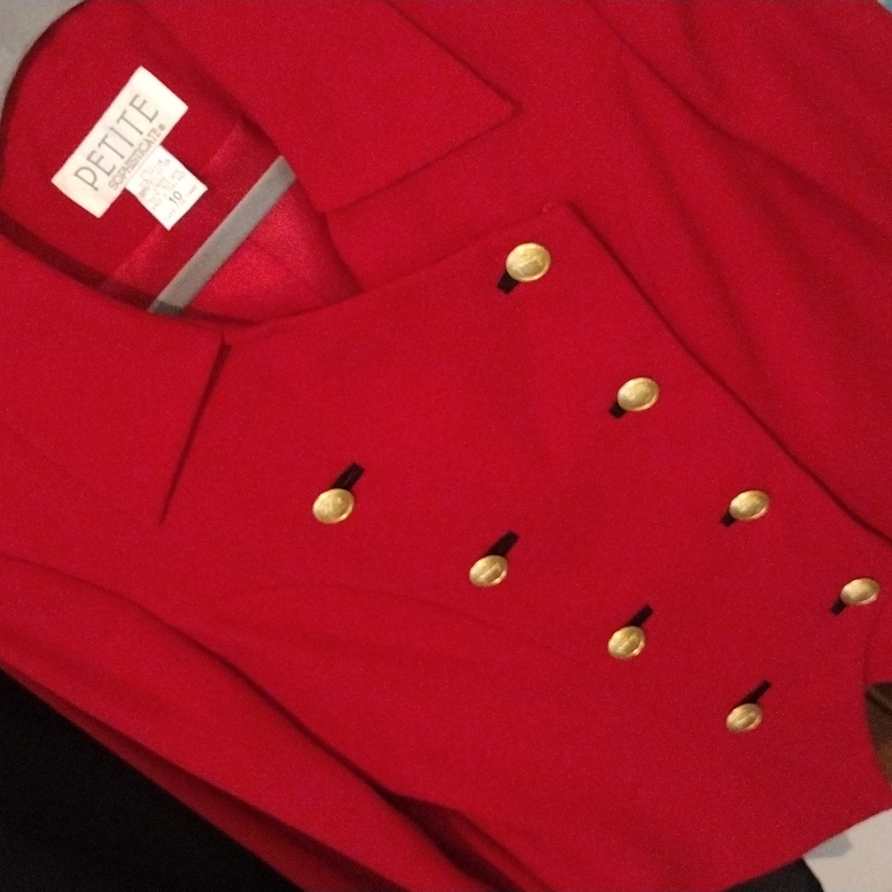 SHARP CHERRY 🍒 RED VINTAGE SZ 10 PETITE SOPHISTICATE LADIES SUIT JACKET 🇺🇸 - Picture 2 of 8